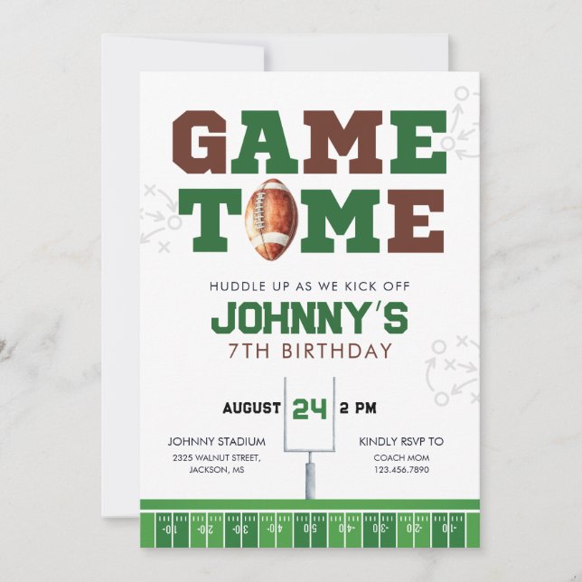 Game Time American Football Birthday Invitation Inbjudningar (Framsida)