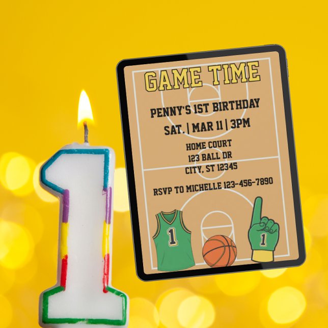 Game Time, Basketball 1st Birthday Inbjudningar (Skapare uppladdad)