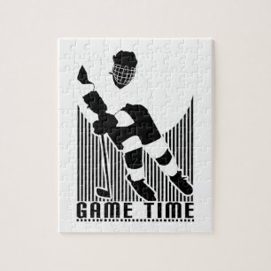 Game Time Hockey Spelare Svart Vitt Sport Pussel