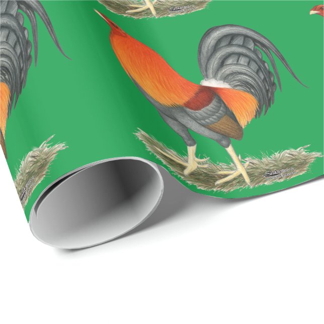 Gamecock Blå Röd Tupp Presentpapper (Rullad Hörn)