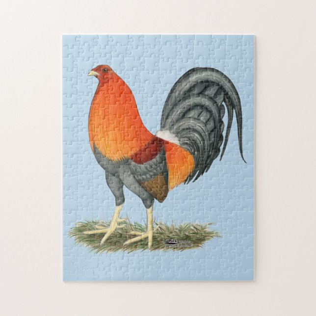 Gamecock Blå Röd Tupp Pussel (Vertikal)