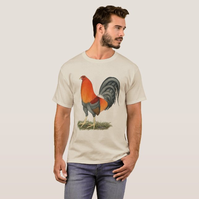 Gamecock Blå Röd Tupp Tee Shirt (Hel framsida)