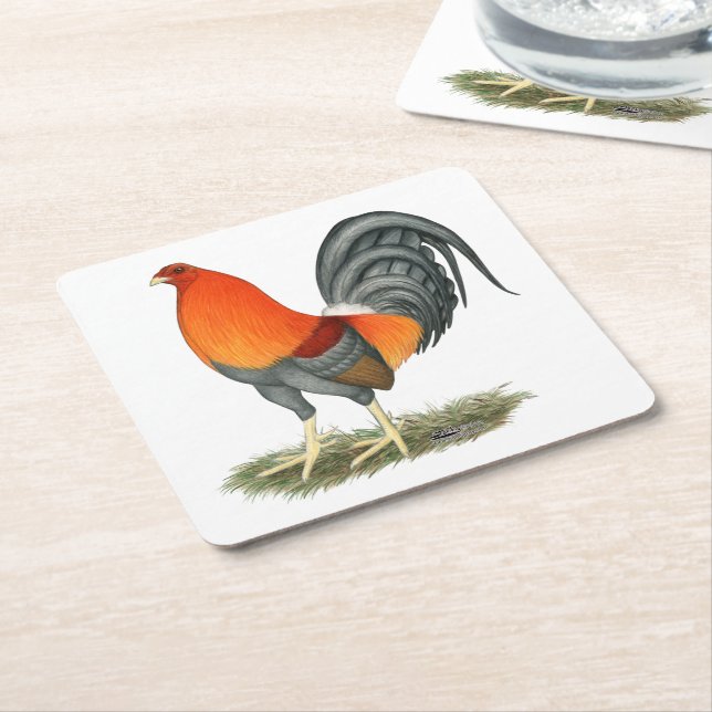 Gamecock Blå Röd Tupp Underlägg Papper Kvadrat (Vinklad)
