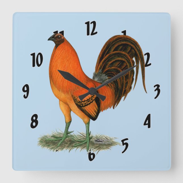 Gamecock Ginger Red Tupp Fyrkantig Klocka (Framsida)