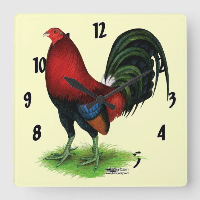 Gamecock: Mörk Red Fyrkantig Klocka (Framsida)