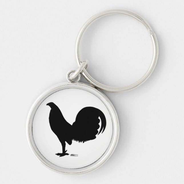 Gamecock Tupp Silhouette Rund Silverfärgad Nyckelring (Framsidan)