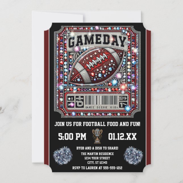 Gameday Bling Football Party Big Game Bowl Game Inbjudningar (Framsida)