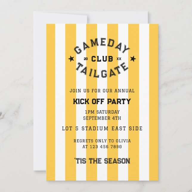 Gameday Tailgate Klubb Kick Off Party Gult Team Inbjudningar (Framsida)