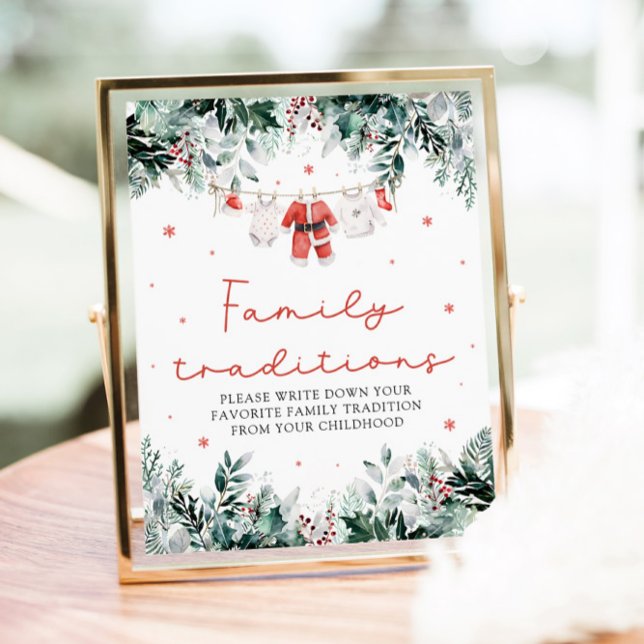 Gamel Red Santa Baby Family Traditions Game Poster (Watercolor Christmas Red Santa Baby Family Traditions Game Sign)