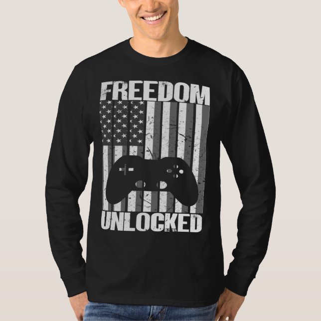 Gamer 4th Of July Freedom Unlocked Video Games Boy T Shirt (Framsida)