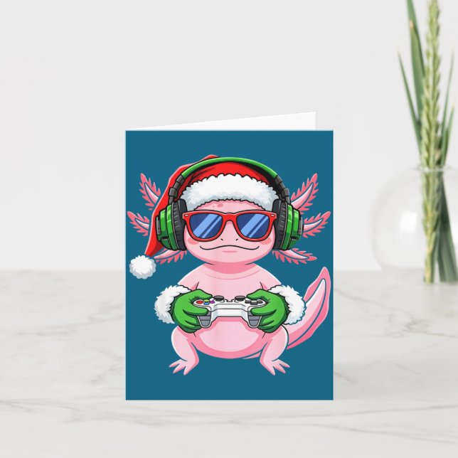 Gamer Axolotl Christmas Shirt Funny Video Game San Kort (Framsida)