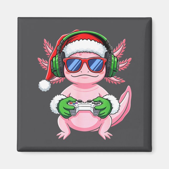 Gamer Axolotl Christmas Shirt Funny Video Game San Magnet (Framsidan)