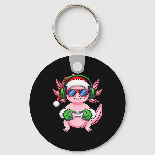 Gamer Axolotl Christmas Shirt Funny Video Game San Nyckelring (Framsida)