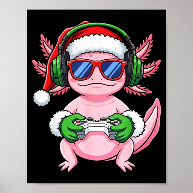 Gamer Axolotl Christmas Shirt Funny Video Game San Poster (Framsidan)