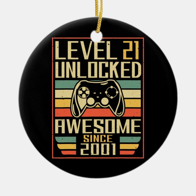 Gamer Birthday 21 Manar Kvinnor som spelar Fantast Julgransprydnad Keramik (Framsidan)