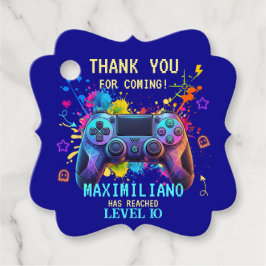 Gamer Birthday Blue Splatter Paint Video Game Gåvor Etiketter