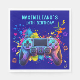 Gamer Birthday Blue Splatter Paint Video Game Pappersservett