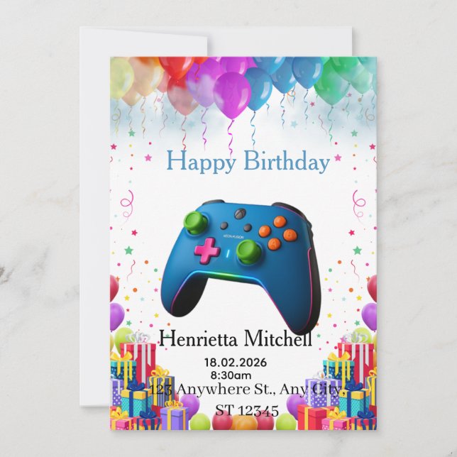 Gamer Birthday Invitation Card | Video Game Party  Inbjudningar (Framsida)