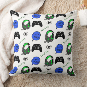 Gamer Boy Blue, Lime Green och Black Kudde