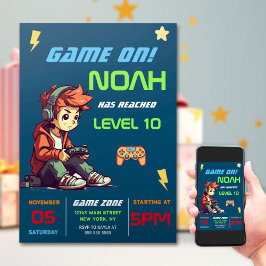 Gamer Boy Blue Video Game Birthday Inbjudningar