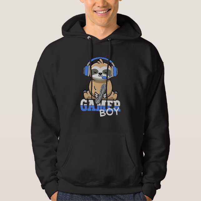 Gamer Boy Sloth Gaming Sloth Boys Men Kids Hoodie (Framsida)
