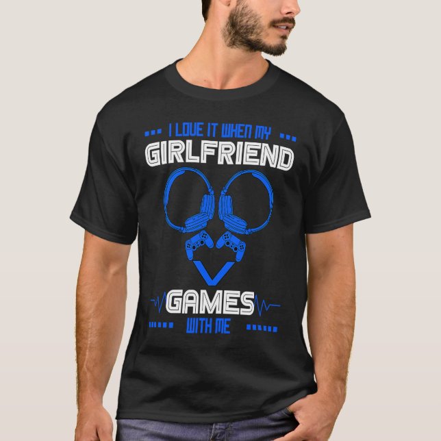 Gamer Boyfriend Gaming Couple Matching Valentine's T Shirt (Framsida)