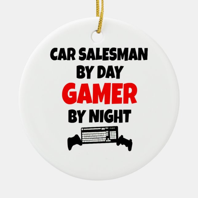 Gamer Car Salesman Julgransprydnad Keramik (Framsidan)