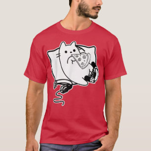Gamer Cat Girl Boy laddar Pizza, Headset och Pad T Shirt