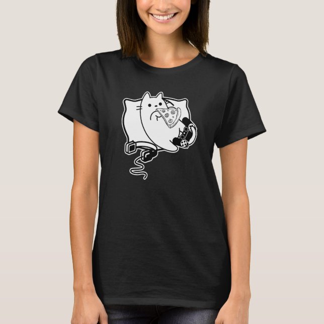 Gamer Cat Girl Boy loading Pizza Headset and Pad T Shirt (Framsida)