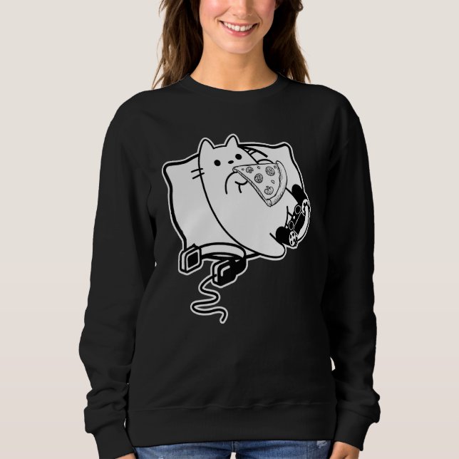 Gamer Cat Girl Boy Loading Pizza Headset och Pad T Shirt (Framsida)