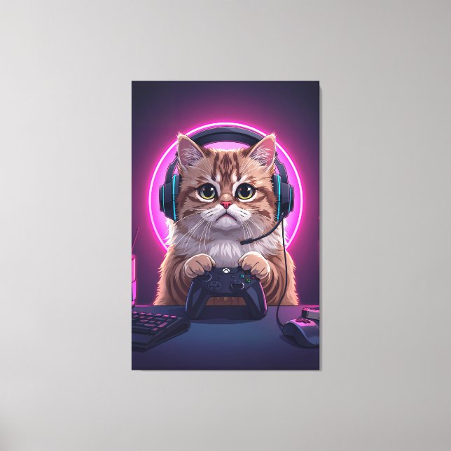 Gamer Cat Kids Canvas – Funny Cartoon Kitten (Framsida)