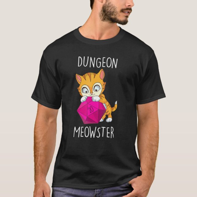 Gamer Cat Nerdy Cat D20 Dice Rpg Gamer Dungeon Meo T Shirt (Framsida)