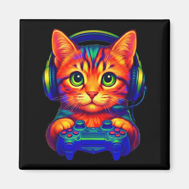 Gamer Cat Video Games Boys Teen Men Girls Funny Ca Magnet (Framsidan)