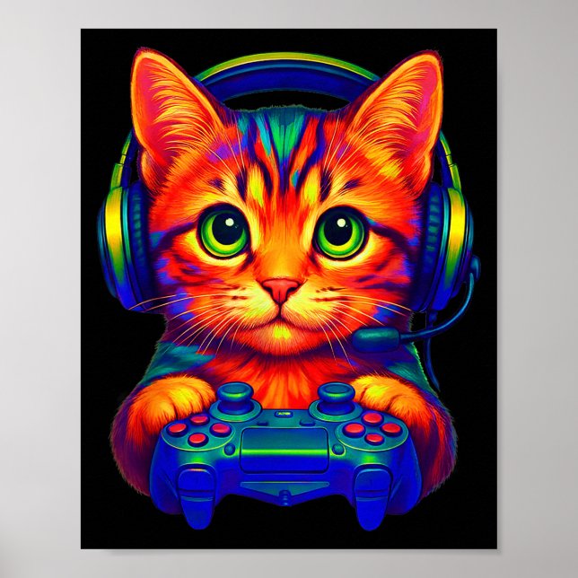 Gamer Cat Video Games Boys Teen Men Girls Funny Ca Poster (Framsidan)