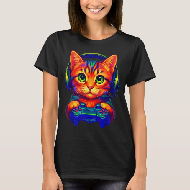 Gamer Cat Video Games Boys Teen Men Girls Funny Ca T Shirt (Framsida)