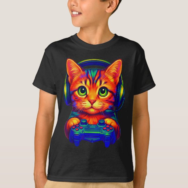 Gamer Cat Video Games Boys Teen Men Girls Funny Ca T Shirt (Framsida)
