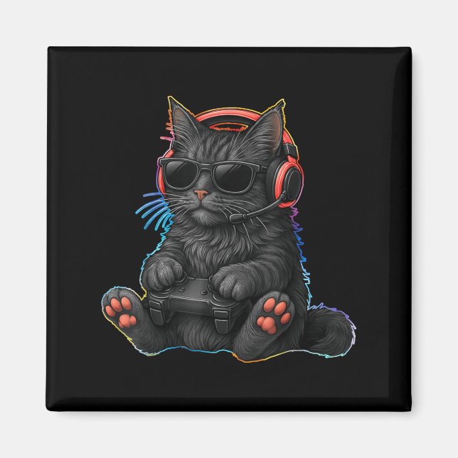 Gamer Cat Video Games Boys Teen Men Girls Funny Ga Magnet (Framsidan)