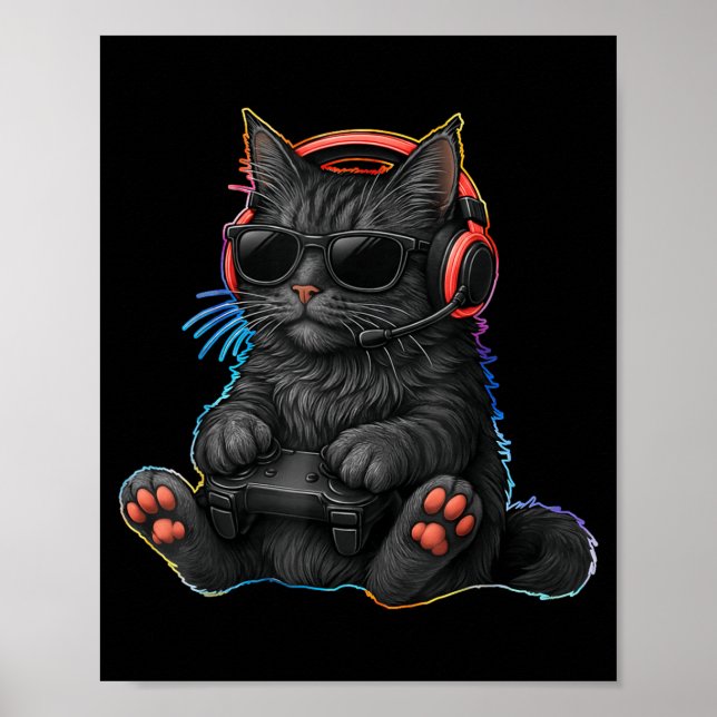Gamer Cat Video Games Boys Teen Men Girls Funny Ga Poster (Framsidan)