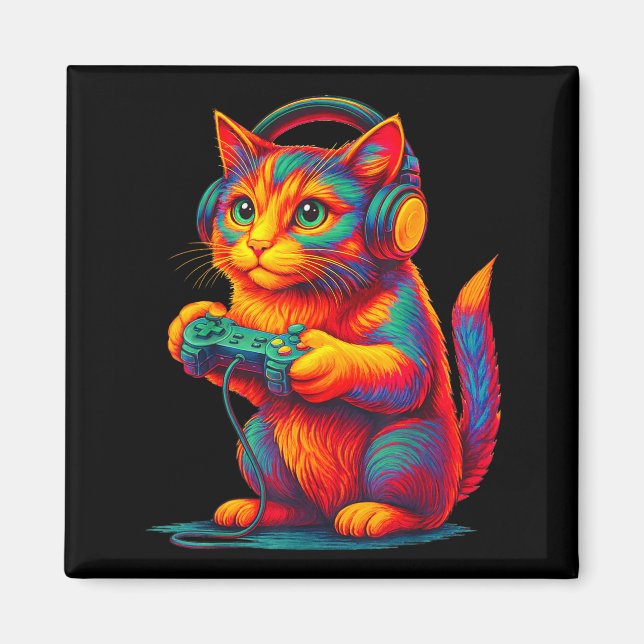 Gamer Cat Video Games Boys Teen Men Girls Funny Gi Magnet (Framsidan)