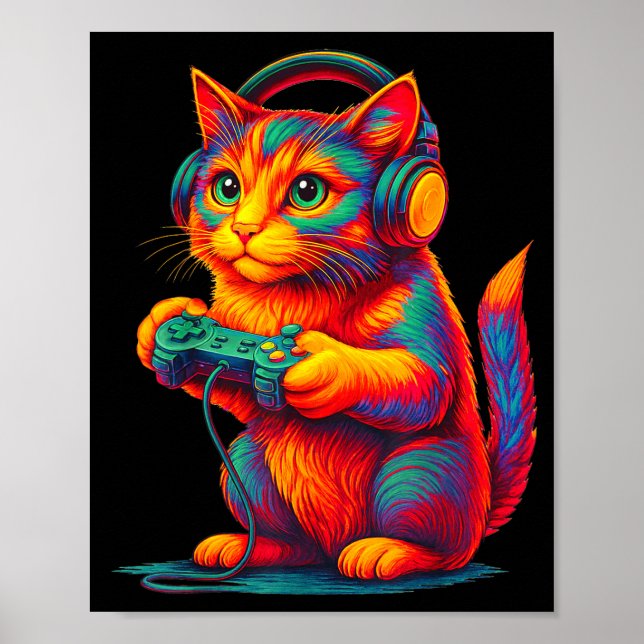Gamer Cat Video Games Boys Teen Men Girls Funny Gi Poster (Framsidan)