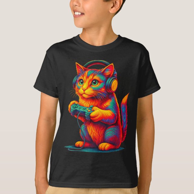 Gamer Cat Video Games Boys Teen Men Girls Funny Gi T Shirt (Framsida)