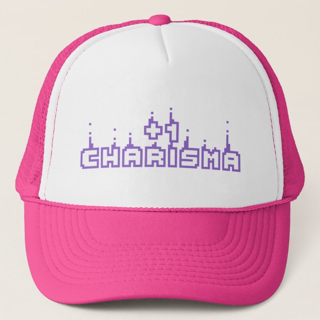 Gamer Charisma Stat Cute Lila Pixel Art Slogan Keps (Framsida)