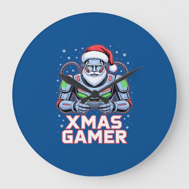 Gamer Christmas Gifts Cyber Santa Robot Xmas Gamer Stor Klocka (Framsida)
