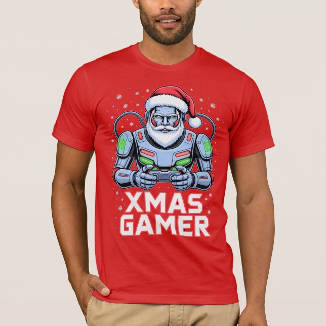 Gamer Christmas Gifts Cyber Santa Robot Xmas Gamer T Shirt (Framsida)