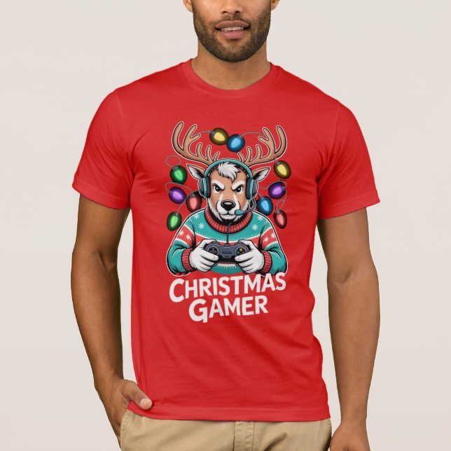 Gamer Christmas Gifts Reindeer Gaming T Shirt (Framsida)