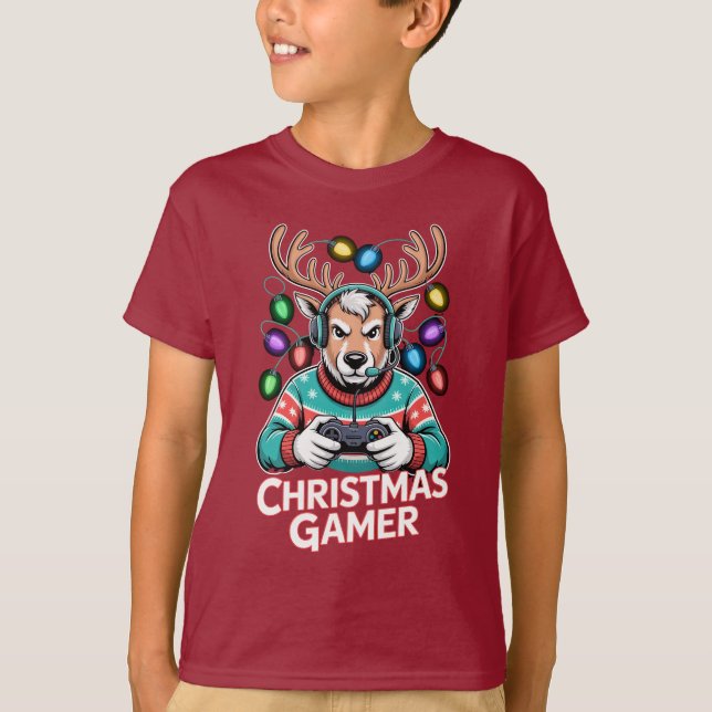 Gamer Christmas Gifts Reindeer Gaming T Shirt (Framsida)