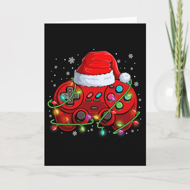 Gamer Christmas Video Game Santa Hat Lights Gaming Kort (Framsida)