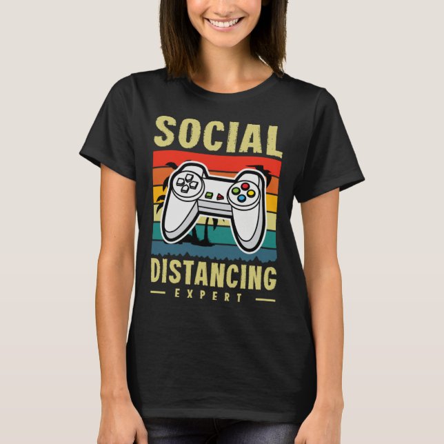 Gamer Dad Social Distancing Expert Retro Esports T Shirt (Framsida)