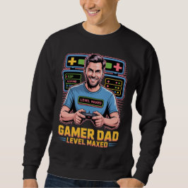 Gamer Dad TShirt Level Maxed for Gaming Fathers Lång Ärmad Tröja