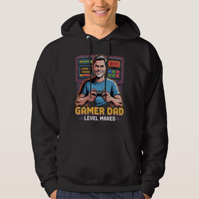 Gamer Dad Tshirt Level Maxed for Video Game Lovers Hoodie (Framsida)